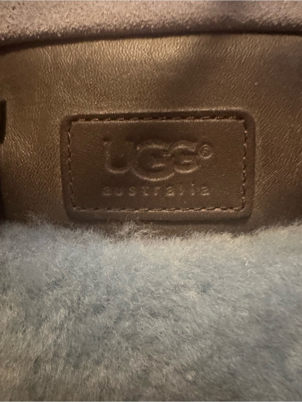 UGG Women's Blue Shearling Satchel with Brown Leather Trim - Picture 2 of 6
